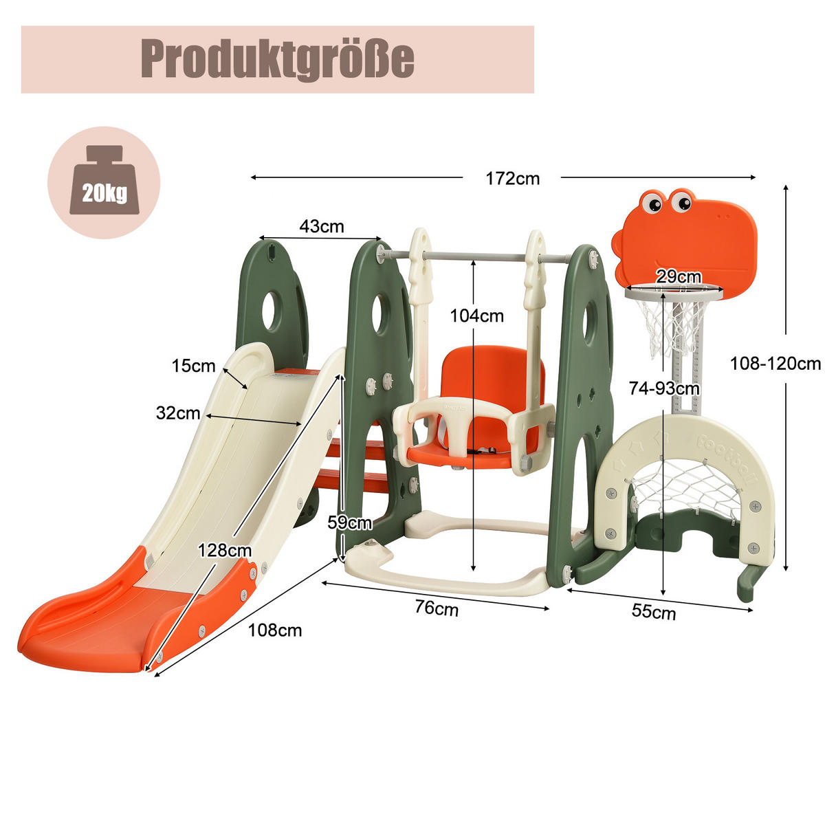 SPIELPLATZ kinder 6 in 1 Orange - Orange, Kunststoff (182/120/172cm) - COSTWAY