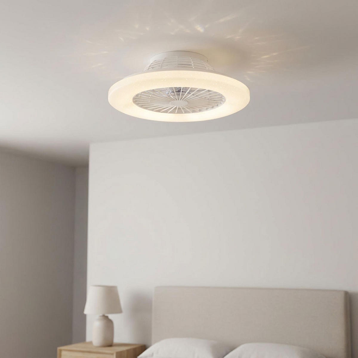 LED DECKENLEUCHTE TRAVO Weiß mit Ventilator - Weiß, Metall (50/50/17.5cm) - Globo Lighting