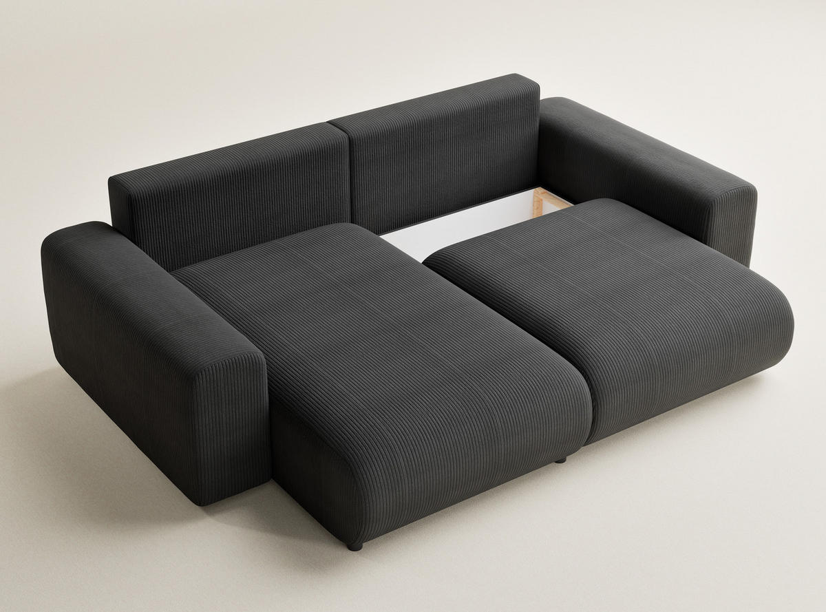 ECKSOFA MIT SCHLAFFUNKTION Solo Anthrazit Samtstoff - Anthrazit/Schwarz, Holz/Holzwerkstoff (255/168cm) - Maison de Reve