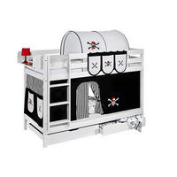 ETAGENBETT JELLE 90x190 cm Pirat schwarz gestreift - Hochbett - inkl. Vorhang und 2 Lattenrosten - Weiß, Holz - Lilokids