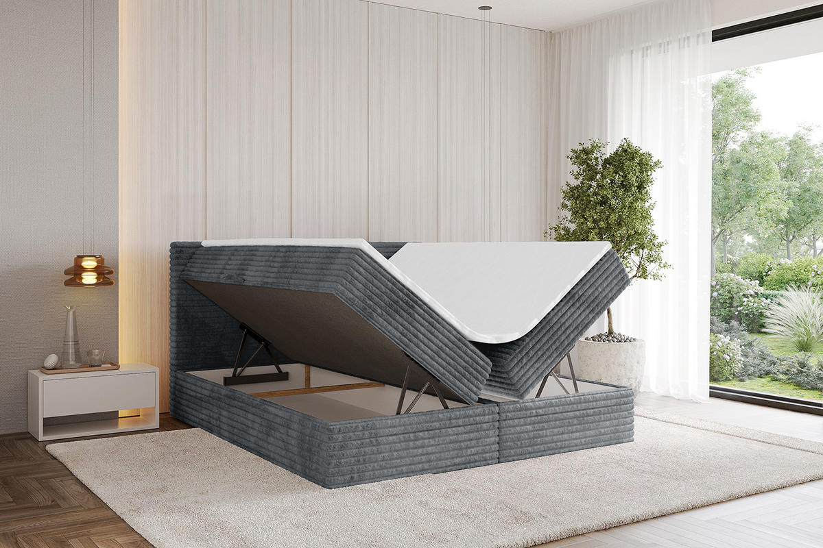 BOXBETT mit Matratze H4 und Lattenrost - TOLO-v1 - 120x200 Cord - Dunkelgrau - Dunkelgrau, Holzwerkstoff (120/200cm)