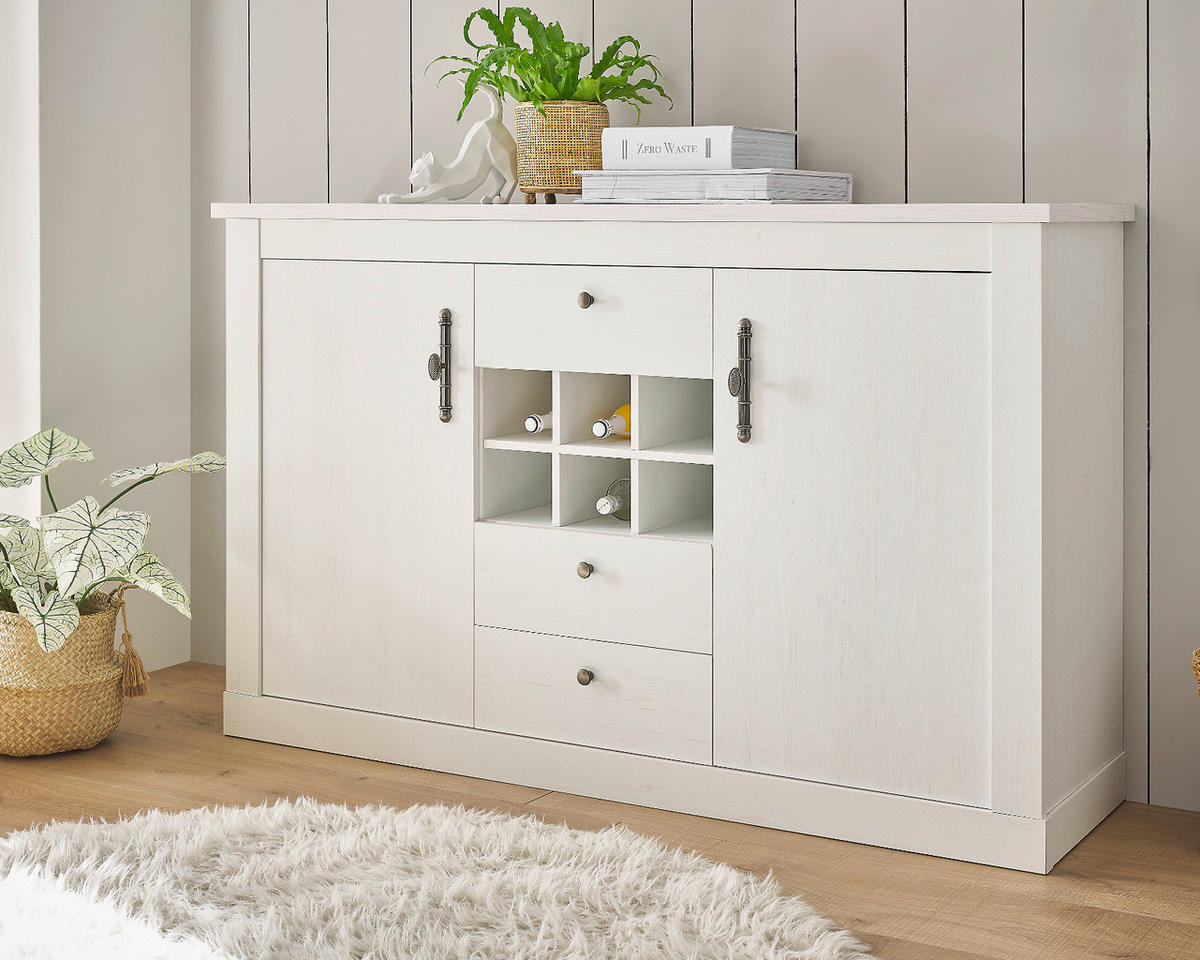 SIDEBOARD weiß Pinie Landhaus, hohe Kommode 166 x 100 cm, Soft-Close-Funktion - Weiß, Holzwerkstoff/Kunststoff (169/104/45cm) - Furn.Design