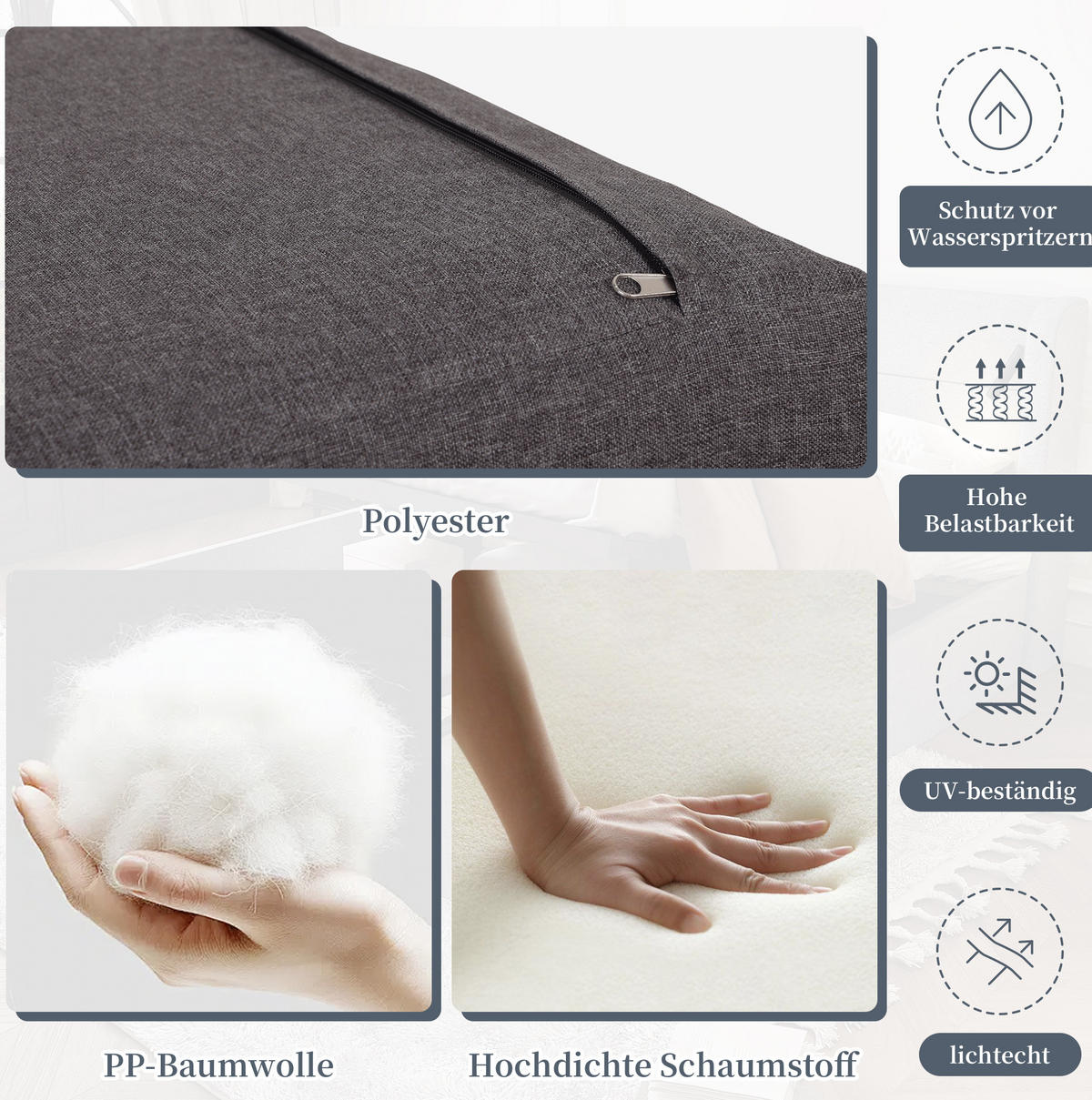 ZAHRADNÍ jídelní sestava 105/55 cm černá a šedá z oceli a polyesteru s polohovatelným opěradlem - šedá, kov - OKWISH