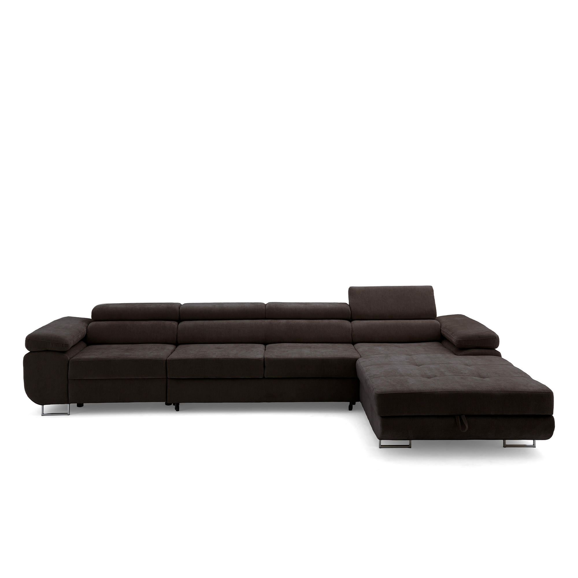 ECKSOFA ALONZO MAXI Rechts mit Schlaffunktion 125x195 Chenille Dunkelbraun - Chromfarben/Dunkelbraun, Holz/Textil (350/203cm) - Muffo