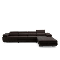 ECKSOFA ALONZO MAXI Rechts mit Schlaffunktion 125x195 Chenille Dunkelbraun - Chromfarben/Dunkelbraun, Holz/Textil (350/203cm) - Muffo
