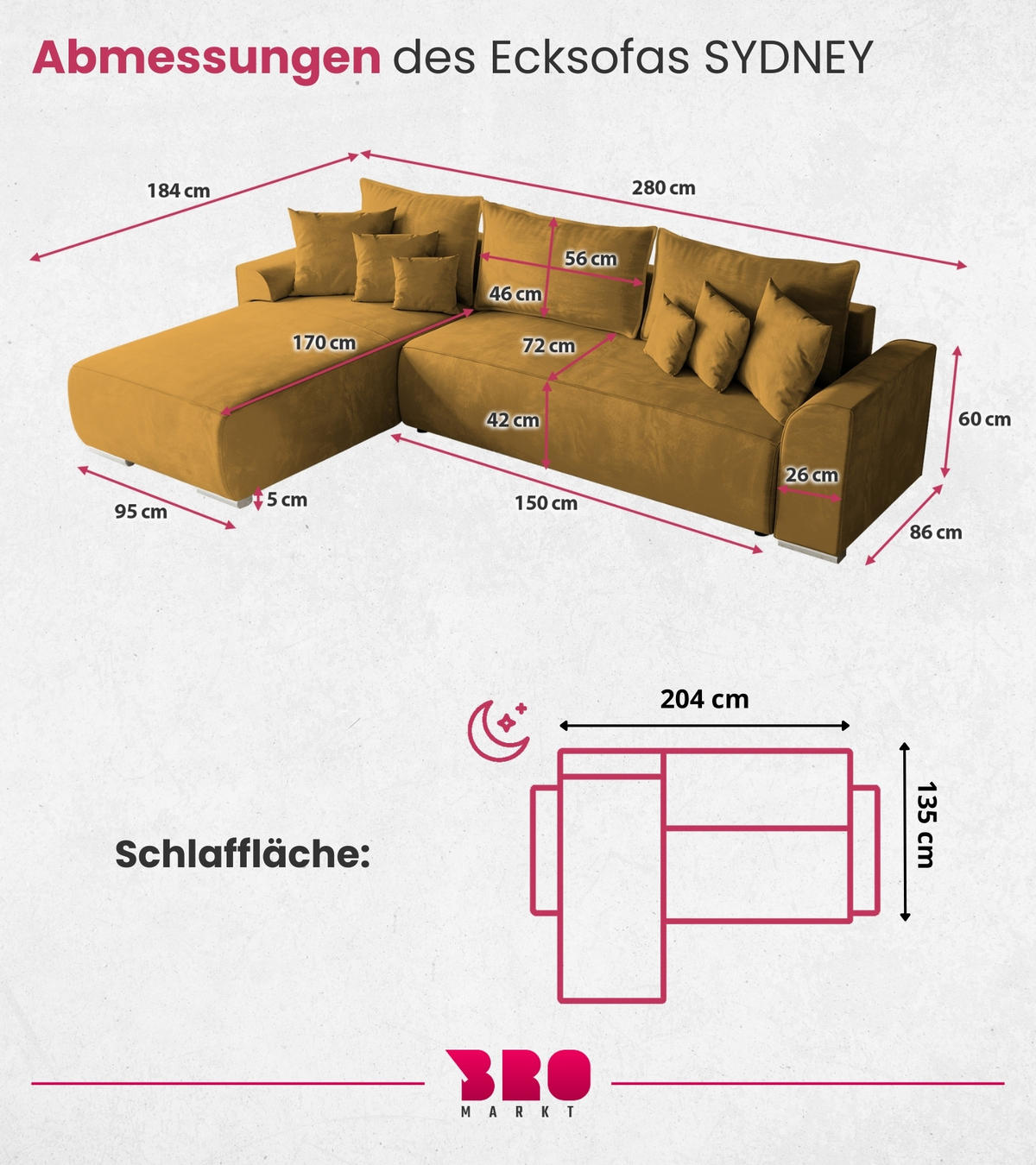 ECKSOFA Sydney mit Schlaffunktion Gelb Plüsch - Gelb, Textil (280/184cm) - Bromarkt