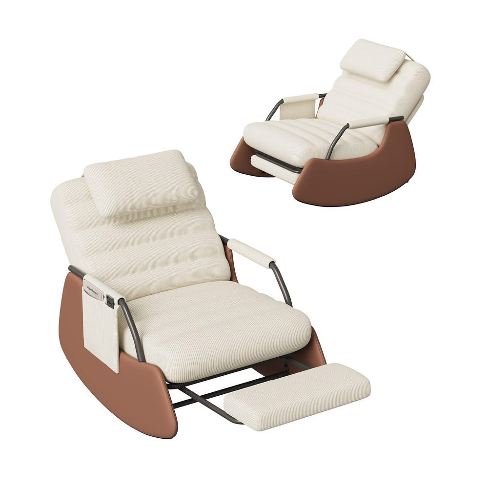 SCHAUKELSTUHL mit ausziehbarer Fußauflage und Kopfkissen - 3 stufig verstellbare Rückenlehne und Cord-Bezug - Beige - Beige, Textil (67/92/91.5cm) - DELFA