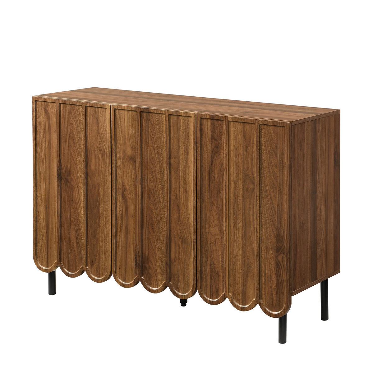 SIDEBOARD aus MDF in Walnussoptik mit Wellentüren und griffloser Rebound-Öffnung, 120/35/80 cm, Walnussoptik - Naturfarben, Holzwerkstoff (35/80/120cm) - Redom