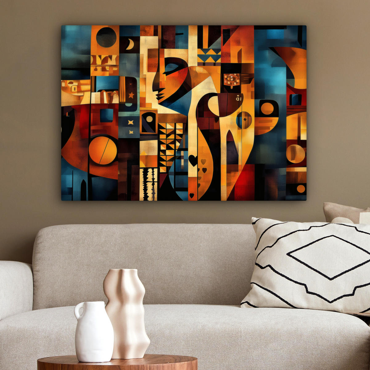 LEINWANDBILD Figuren - Abstrakt - Symbole Wandbilder 80x60 cm - Terracotta, Textil (80/60cm) - MuchoWow