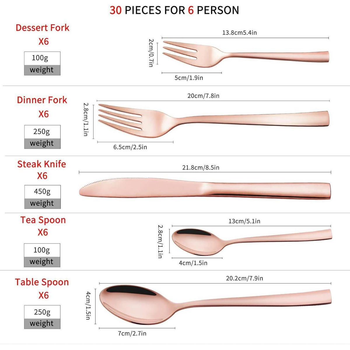 BESTECKSET 30-teiliges Set Rosegold Edelstahl 18/10 - Goldfarben, Metall