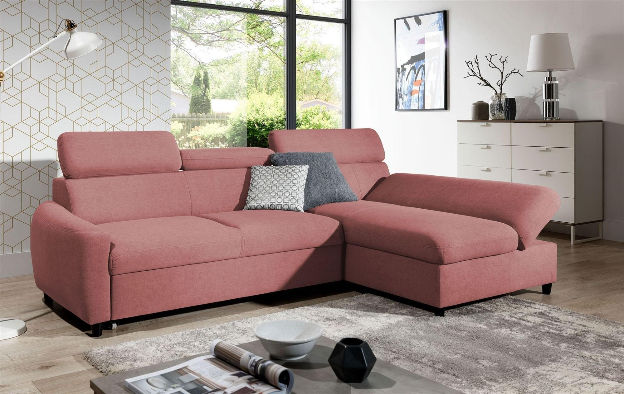 ECKSOFA Schlafsofa Anton Xs In Esito - Rosa, Holzwerkstoff/Textil (260/170cm) - Fun Möbel