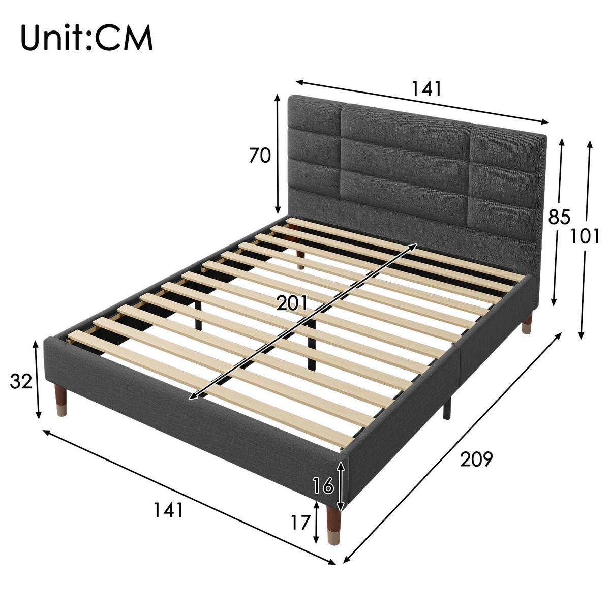 ČALÚNENÁ posteľ z masívneho dreva 140x200 cm sivá s roštom, matracom a úložným priestorom pod posteľou - sivá, drevo (140/200cm) - Modfu