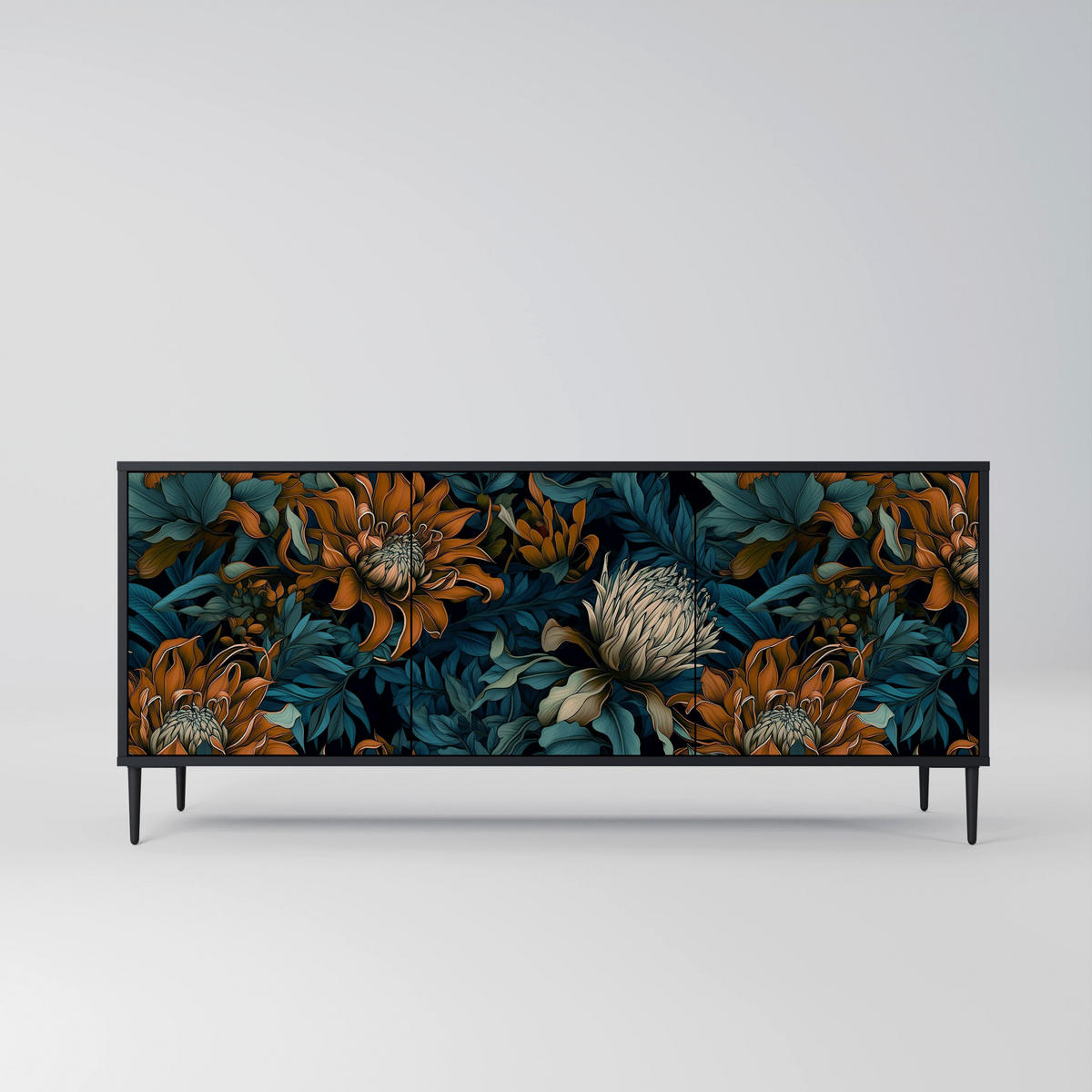 SIDEBOARD MORNING BLOOM, Eicheneffekt, 164,5x42x77,5 cm, 3 Türen - Eichefarben/Buchefarben, Holzwerkstoff/Buchenholz (164.5/77.5/42cm) - SpaceRebels