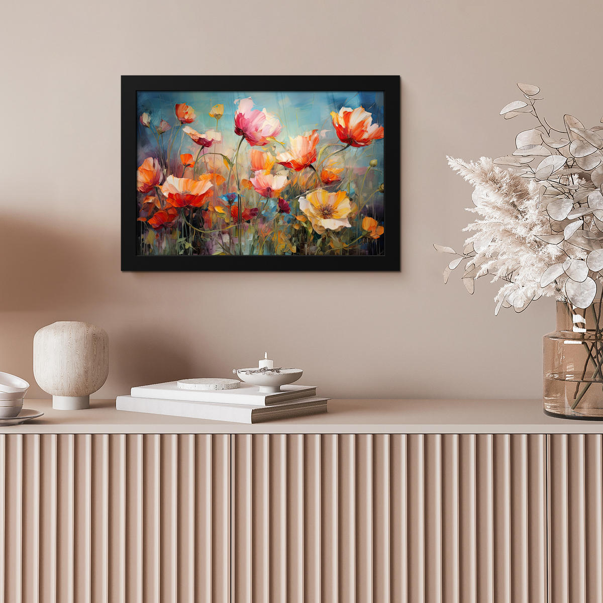 POSTER MIT RAHMENGERAHMTES BILD Blumen - Aquarell - Kunst - Botanisch - Natur 30x20 cm - Orange, Papier (30/20cm) - MuchoWow