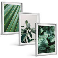 BILDER SET 3er Set - 40x60 cm Silberner Rahmen - Ästhetische tropische Blätter - Silberfarben, Kunststoff (40/60cm) - TULUP