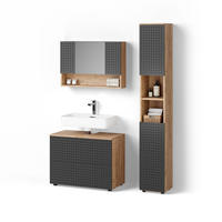 BADMÖBEL-SET Ronco Anthrazit gepunktet 3 Teile, mit Spiegelschrank 80 cm - Eichefarben/Anthrazit, Holzwerkstoff (80/58/41cm) - Livinity®