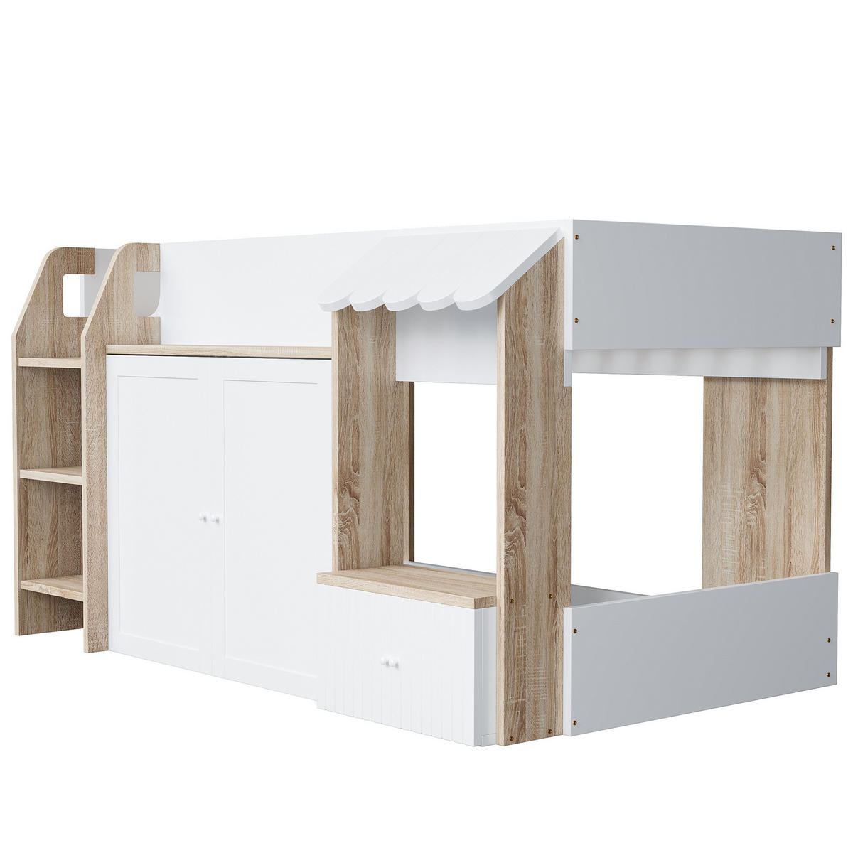 HOCHBETT mit Stauraum und Leiter 90x200 cm Weiß/Naturholz - Weiß, Holzwerkstoff (90/200cm) - Beauniv