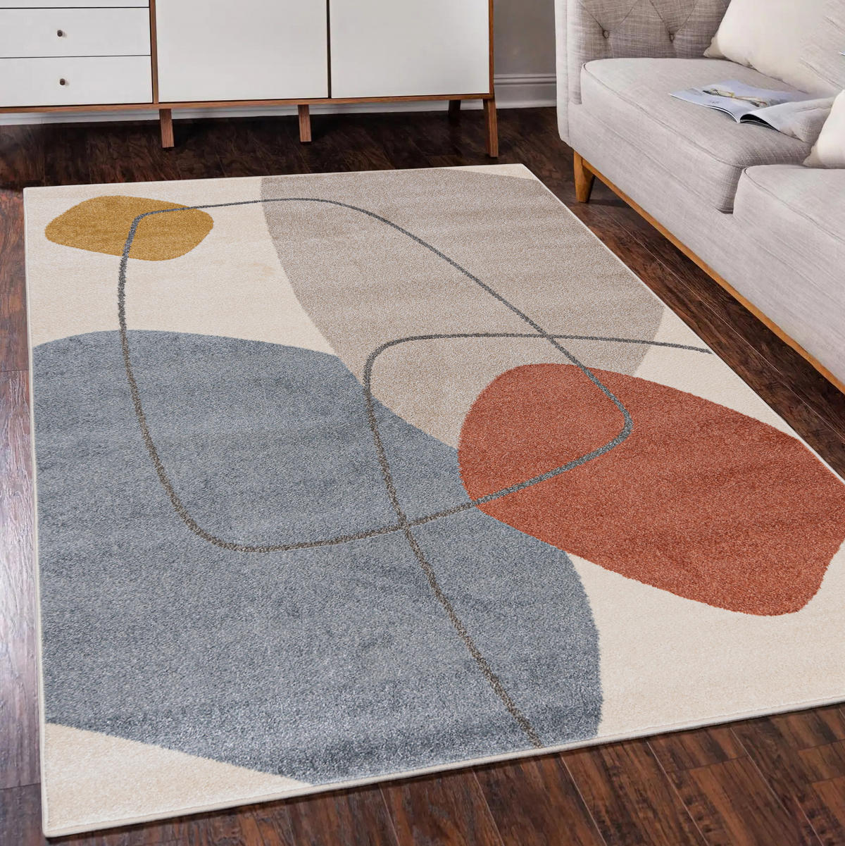 TEPPICH Beige Geometrisch In-Outdoor Pflanzlich Kurzflor Rechteckig 180 x 250 cm - Beige/Blaugrau, Textil (180/250cm) - Mazovia