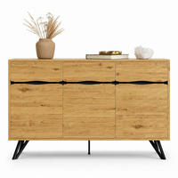 SIDEBOARD in Holzoptik Anrichte mit Metallbeinen für Wohnzimmer und Esszimmer, B140/T40/H75.5 cm - Schwarz/Naturfarben, Holzwerkstoff/Metall (140/75.5/40cm) - STILVORA