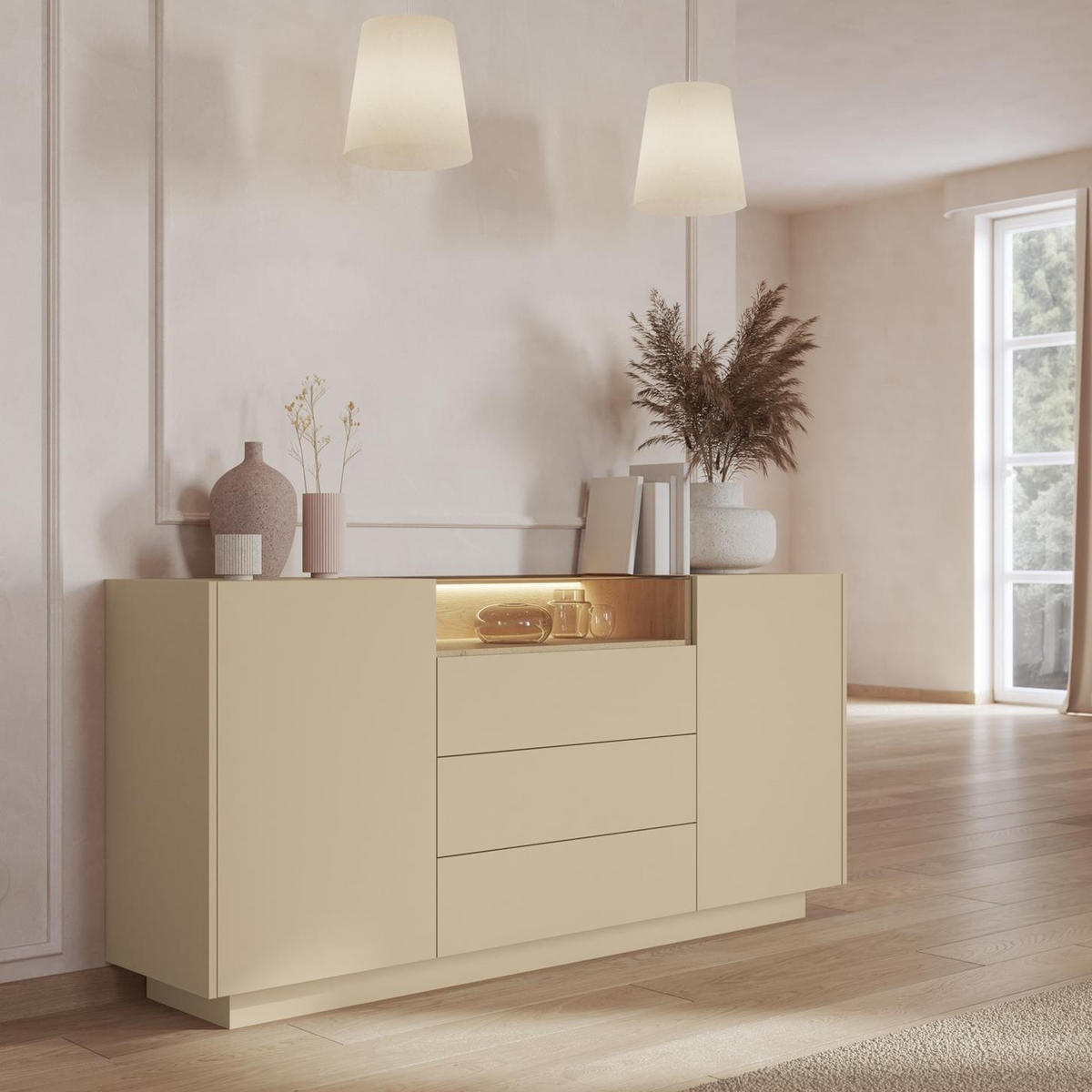 KOMMODE Kiro Braun, mit Schubladen und LED - Braun, Holzwerkstoff (176/83/40cm) - Bettso