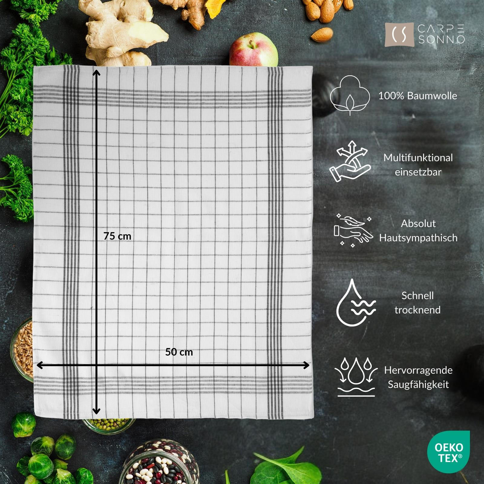 Thumbnail - Carpe Sonno Geschirrtücher, Grau, Textil, Kariert, Rechteckig, 50x70 cm, Oeko-Tex® Standard 100, Kochen, Geschirrtücher ...