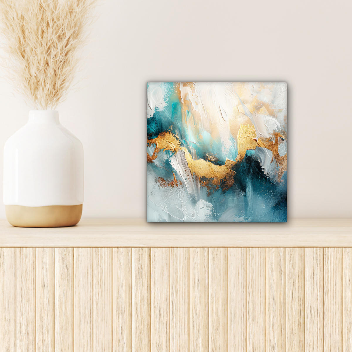LEINWANDBILD Abstrakt - Kunst - Gold - Blau 20x20 cm - Petrol, Textil (20/20cm) - MuchoWow