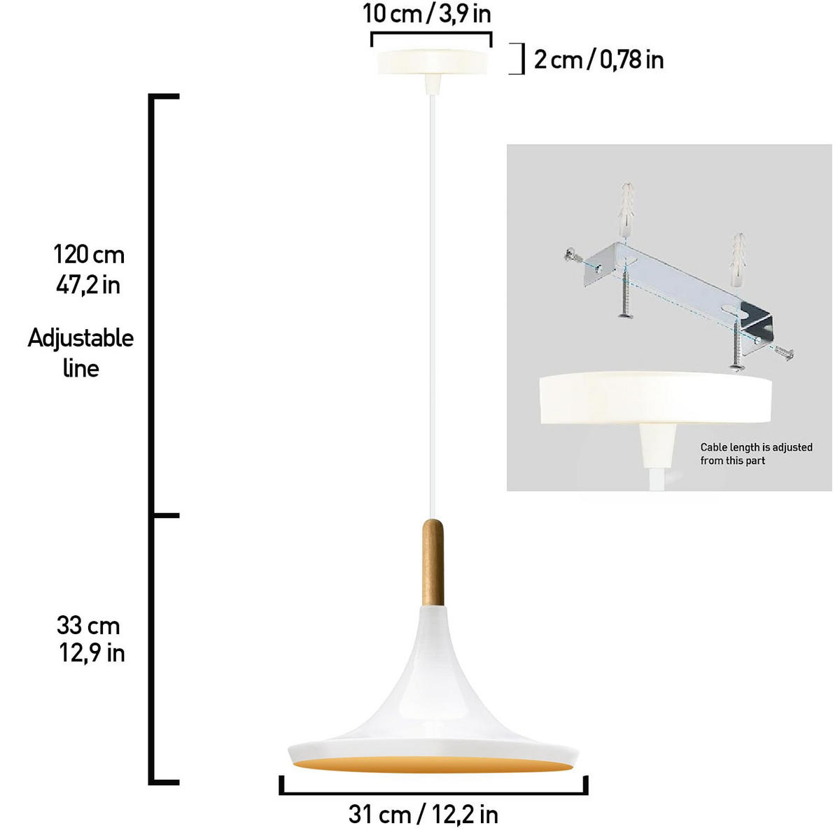PENDELLEUCHTE Genisy 31/33 cm - Nussbaumfarben/Weiß, Holz/Metall (23/31/23cm) - Bamyum