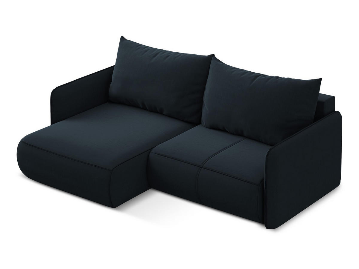 ECKSOFA mit Schlaffunktion Samt Stoff Blau - Blau/Schwarz, Kunststoff/Textil (148/207cm) - Makamii
