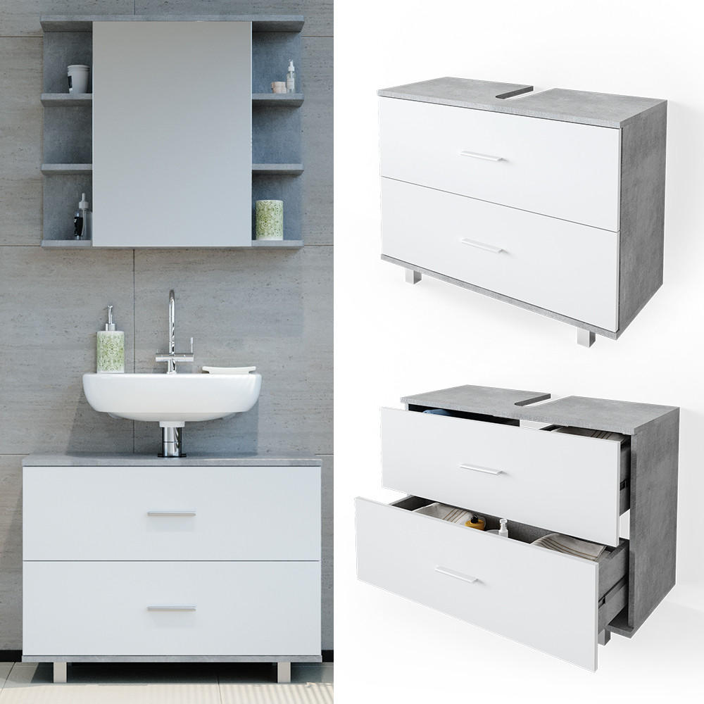 WASCHBECKENUNTERSCHRANK Ilias Beton/Weiß 80 x 60.8 cm - Weiß/Grau, Holzwerkstoff (80/60.8/33cm) - Vicco