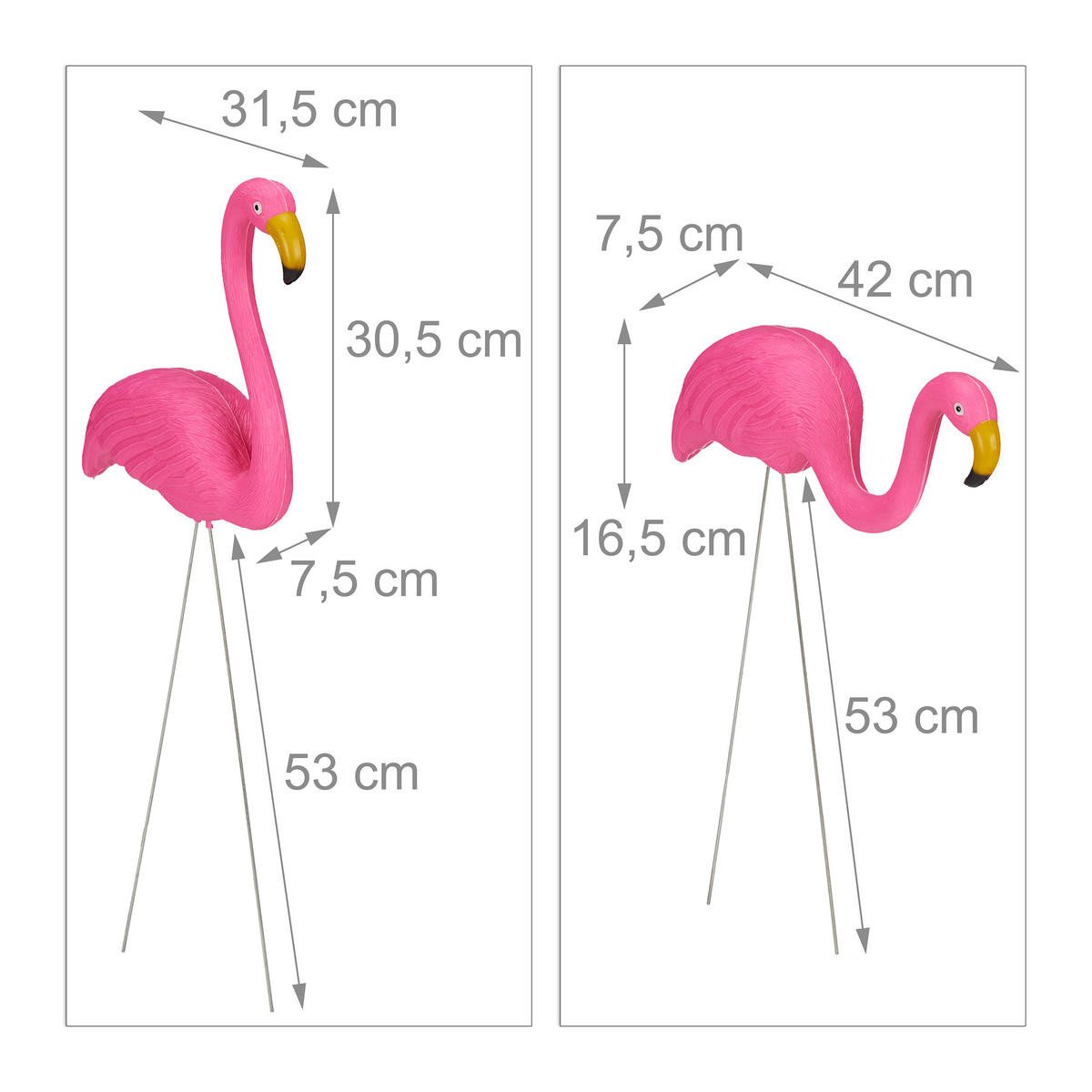 2XFLAMINGOFIGUR - Pink, Kunststoff/Metall (7.5cm) - Relaxdays