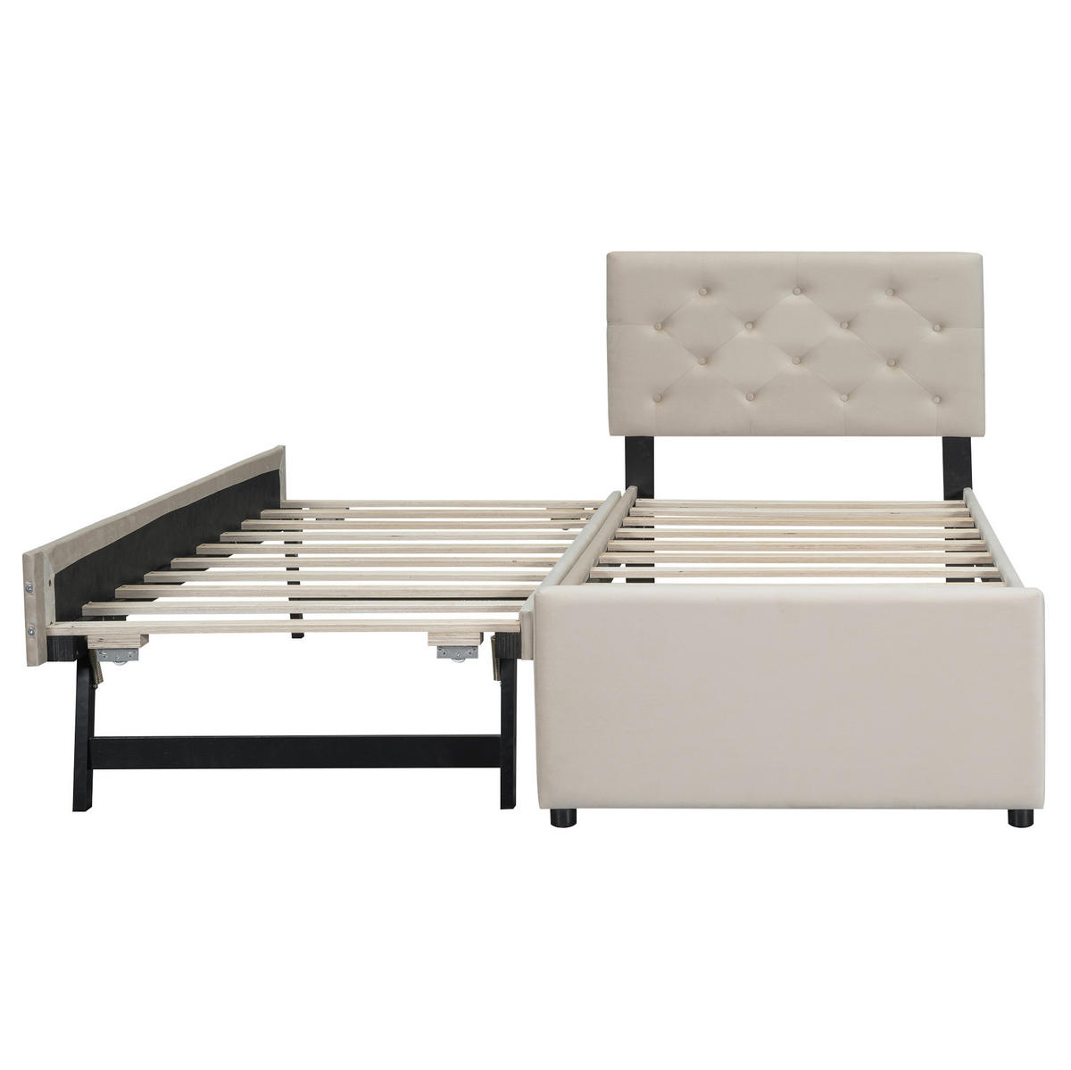 ČALÚNENÁ posteľ 90/200 cm béžová s výsuvným lôžkom zo zamatu a MDF - béžová, textil (90/200cm) - OKWISH