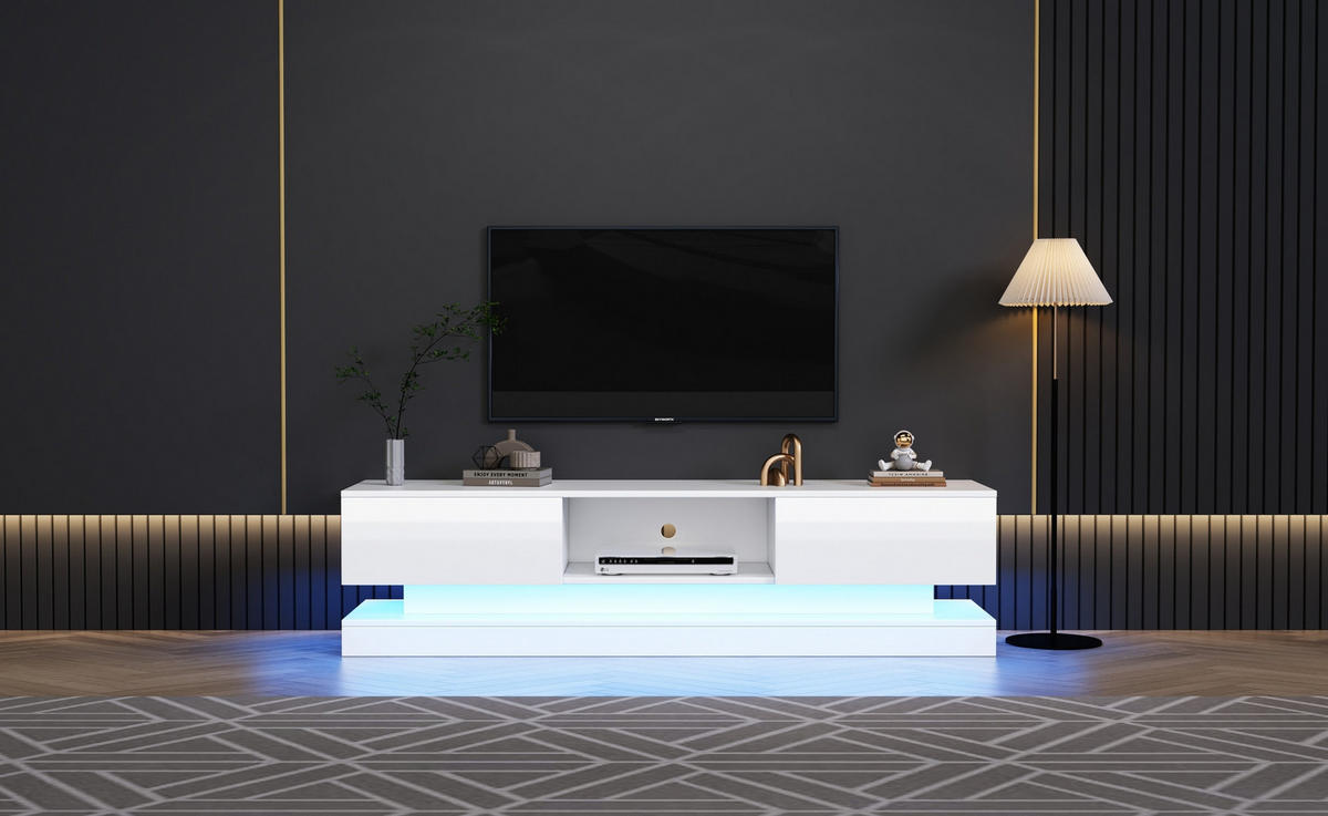TV-LOWBOARD 160/35/40,5 cm mit 2 Schubladen und LED-Beleuchtung - Weiß, Holzwerkstoff (160/40.5/35cm) - BEAOK