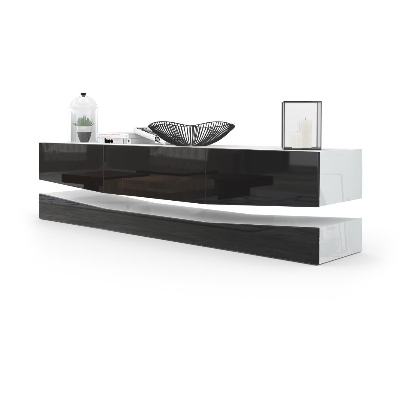 Vladon Lowboard Schwarz Hochglanz 178x48x39 cm