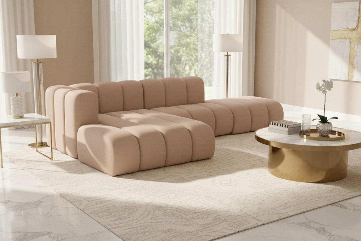 ECKSOFA L-form mit Hocker, Grand Mini, Stoff Salvador, Beige, Links - Beige, Holz (295/179cm) - Kaiser Möbel