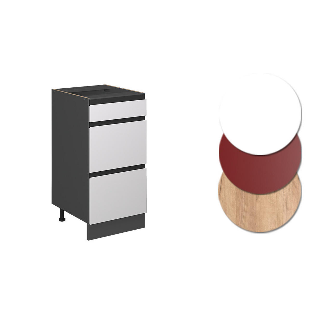 KÜCHENUNTERSCHRANK R-Line Weiß 40 cm J-Shape, mit Schubladen, ohne AP - Anthrazit/Weiß, Holzwerkstoff (40/81.6/46cm) - Vicco