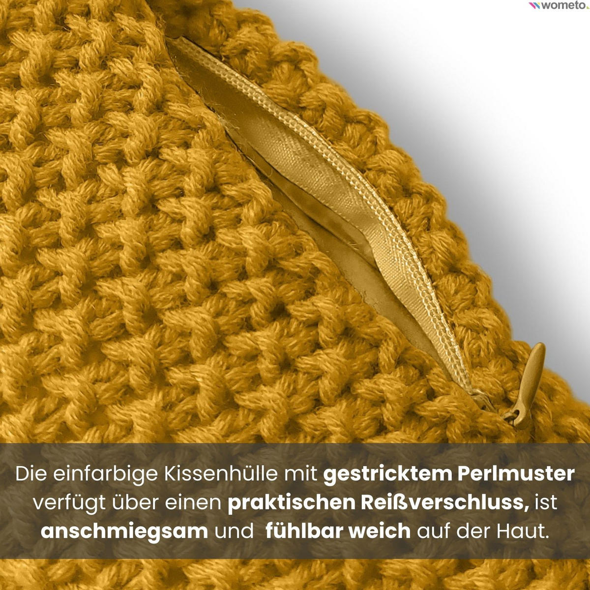 KISSENHÜLLE Strick gelb 45/45 cm mit Reißverschluss inkl. 100% Federkissen - Gelb, Textil (45/45cm) - wometo