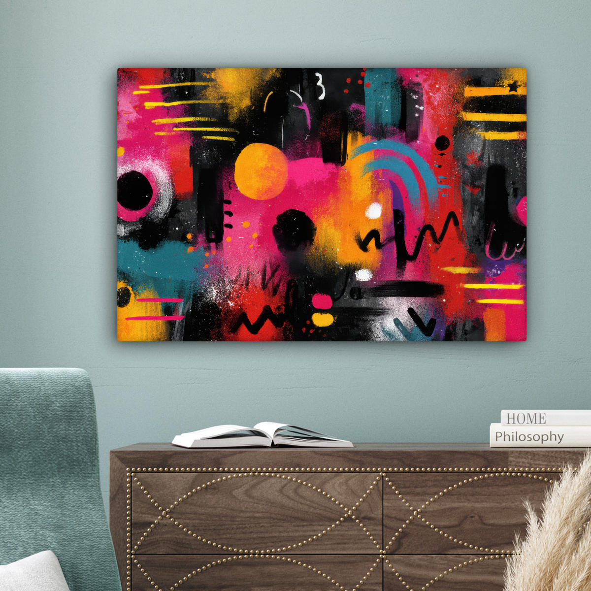 LEINWANDBILD Farbflächen - Formen - Bunt - Abstrakt Wanddeko 90x60 cm - Pink, Textil (90/60cm) - MuchoWow