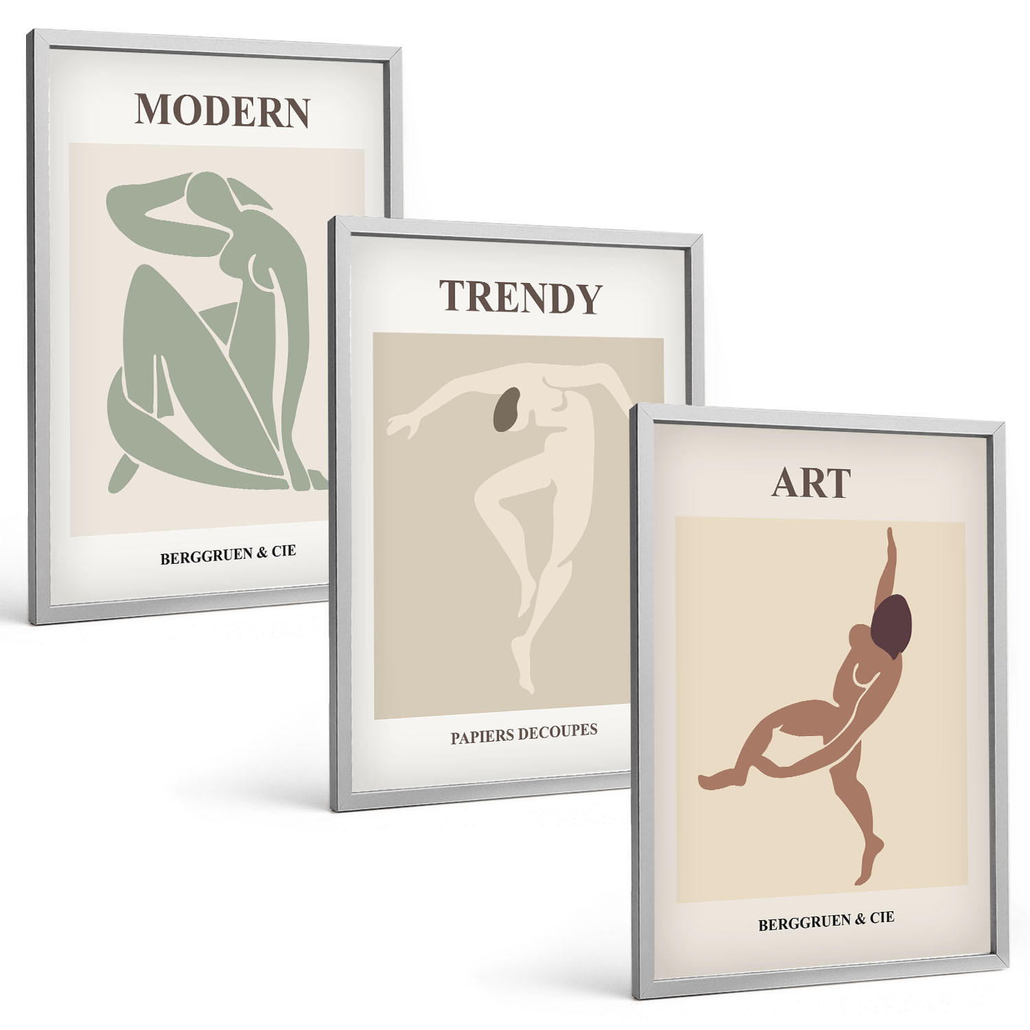 BILDER SET 3er Set - 40x60 cm Silberner Rahmen - Stilvolle Charaktere im Minimalismus - Silberfarben, Kunststoff (40/60cm) - TULUP