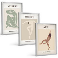 BILDER SET 3er Set - 40x60 cm Silberner Rahmen - Stilvolle Charaktere im Minimalismus - Silberfarben, Kunststoff (40/60cm) - TULUP
