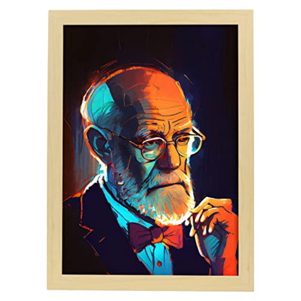 POSTER Sigmund Freud In Voller Farbe Fotostil. A4 Rahmen Aus Hellem Holz - Beige, Papier (29.7/5/21cm) - Nacnic