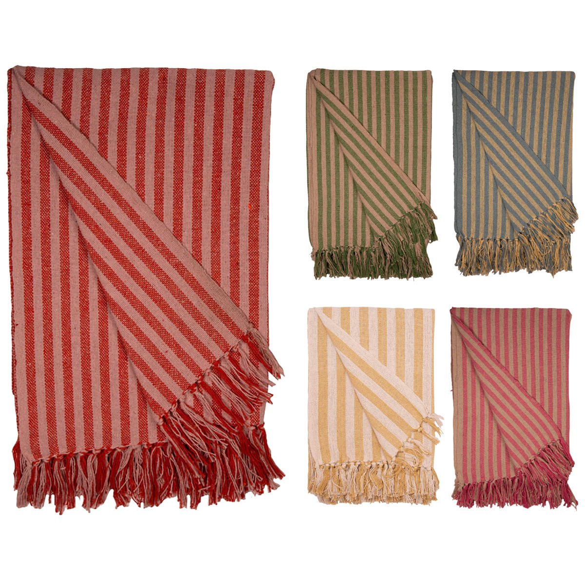 DECKE Streifen Design 130x180 cm, 100% Baumwolle, Gelb/Minze - Mintgrün, Textil (130/180cm) - Au Maison