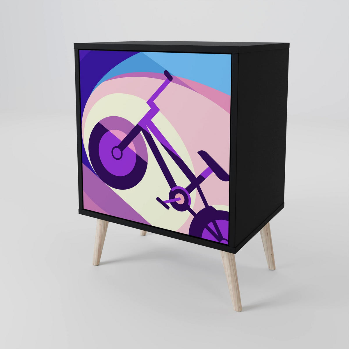 SIDEBOARD BIKE DREAMS, Schwarz, 57,5x42x75,5 cm, Goldfarbene Metallfüße - Goldfarben/Multicolor, Holzwerkstoff/Metall (57.5/75.5/42cm) - SpaceRebels