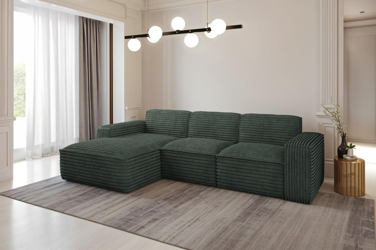 ECKSOFA L-Form Siena Stoff Velo Grün Links - Grün, Holz/Kunststoff (165/266cm) - Kaiser Möbel