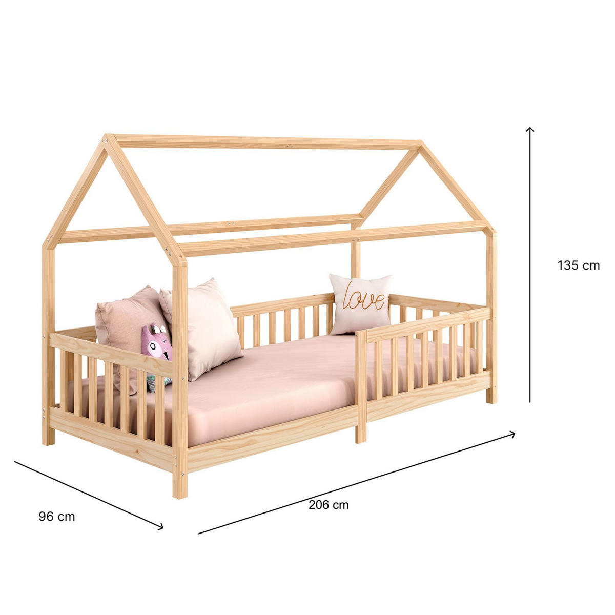 HAUSBETT NINA 90X200 CM - Naturfarben, Holz (96/135/206cm) - IDIMEX