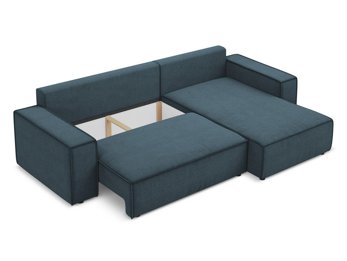 ECKSOFA mit Schlaffunktion Strukturstoff Stoff Blau - Blau/Blaugrau, Kunststoff/Textil (290/185cm) - Makamii