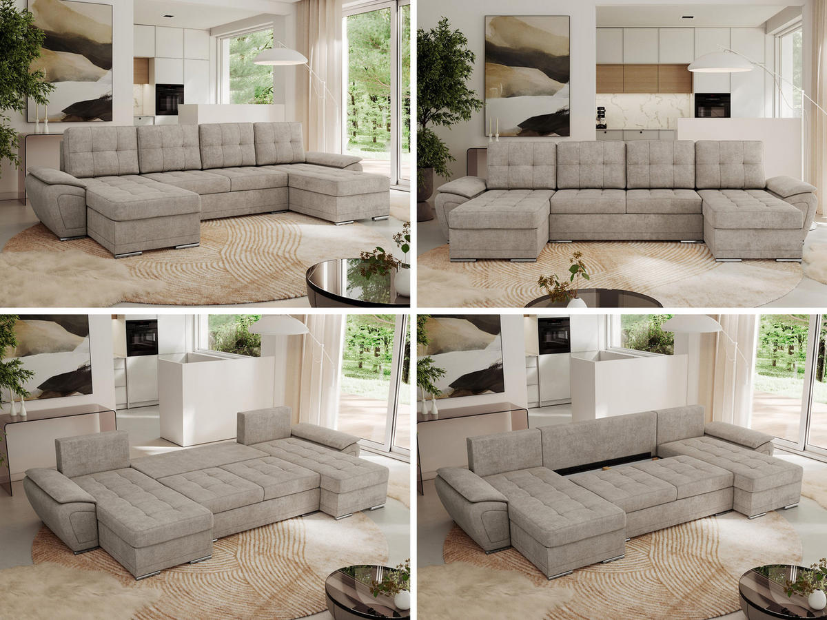 WOHNLANDSCHAFT UMBRIA U Beige Stukture - Beige/Grau, Textil/Metall (336/85/157cm) - MKS