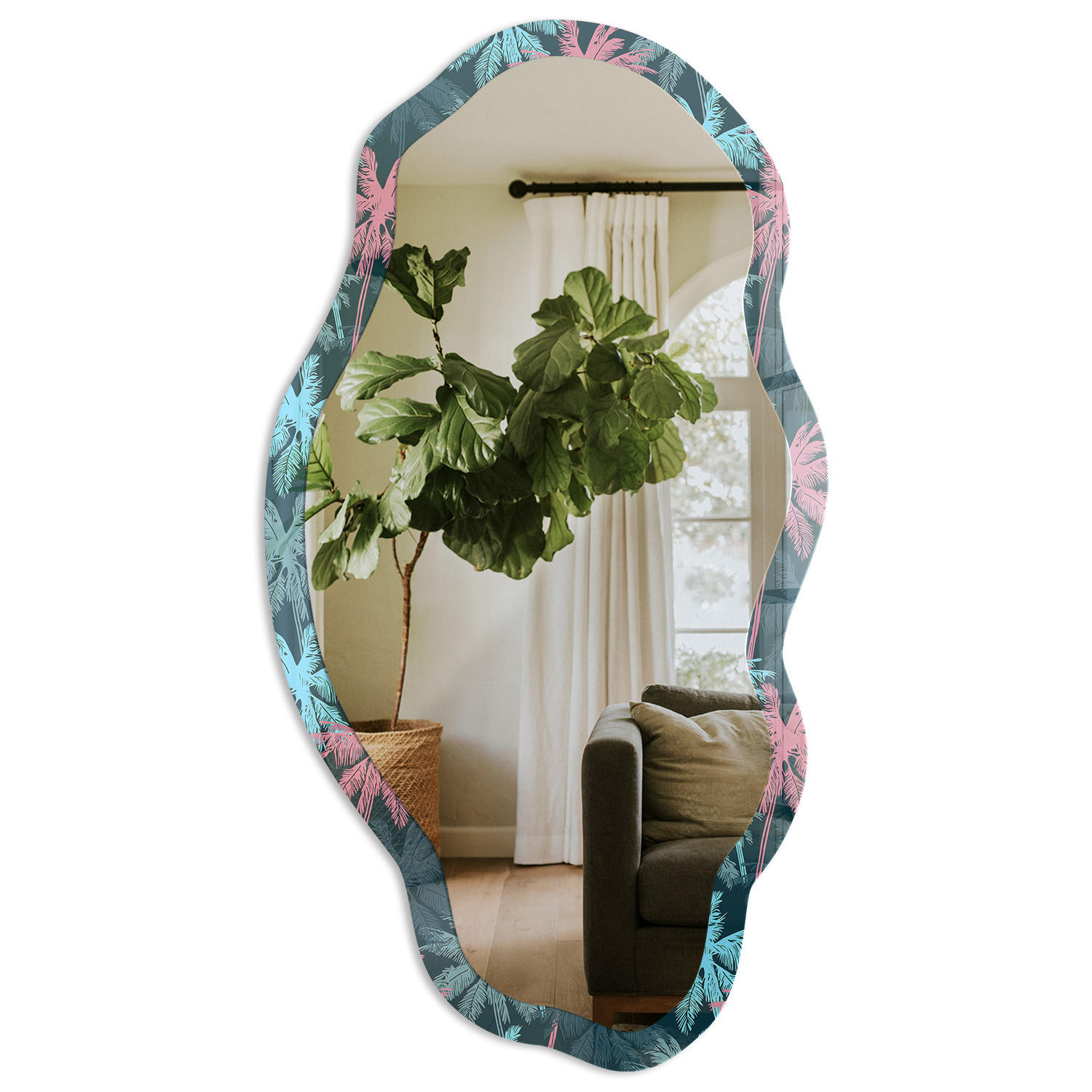 SPIEGEL 90x45 cm asymmetrisch mit Druck - Tropische Palmen - Transparent, Glas (45/90/0.4cm) - TULUP