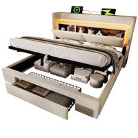 POLSTERBETT 180/200 cm mit LED, USB/USB-C, hydraulischem Stauraum und Schublade, Leinen, Beige - Beige, Textil (180/200cm) - Redom