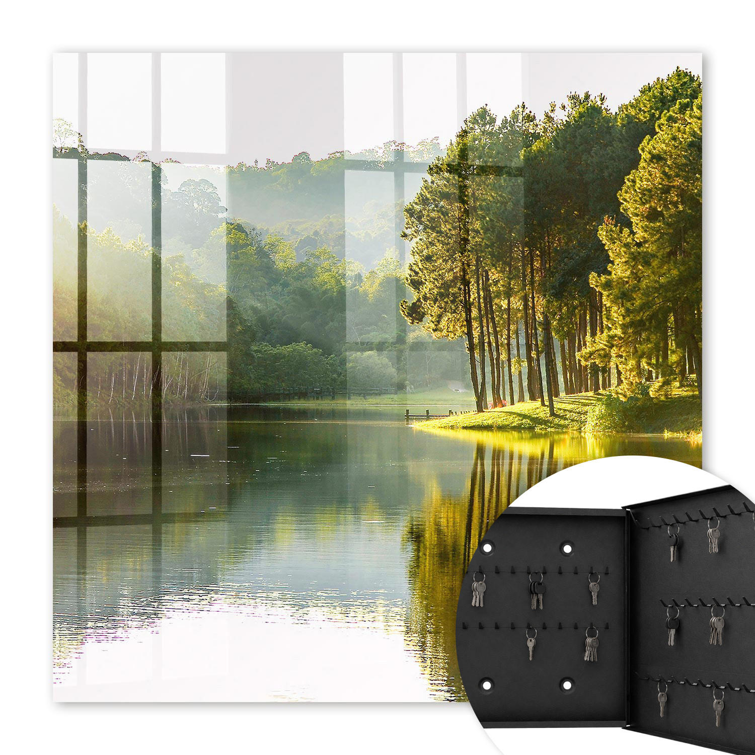 SCHLÜSSELBOX Schwarz 30x30 cm- Türöffnung nach rechts - Grüne Landschaft - Grün, Metall (30/30/5cm) - TULUP