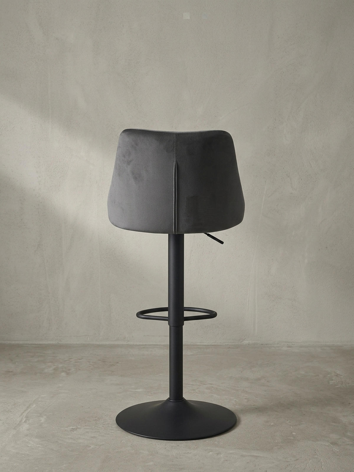 BARHOCKER Samt Lehne Höhenverstellbar Trompetenfuß Gepolstert, Grau 45x51x106 cm - Schwarz/Grau, Textil/Metall (45/106/51cm) - KADIMA DESIGN